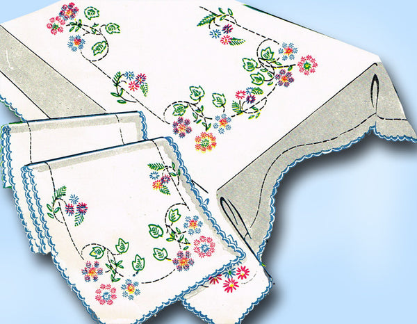 1950s Vintage Vogart Embroidery Transfer 247 Uncut Lazy Daisy Table Cloth Motifs