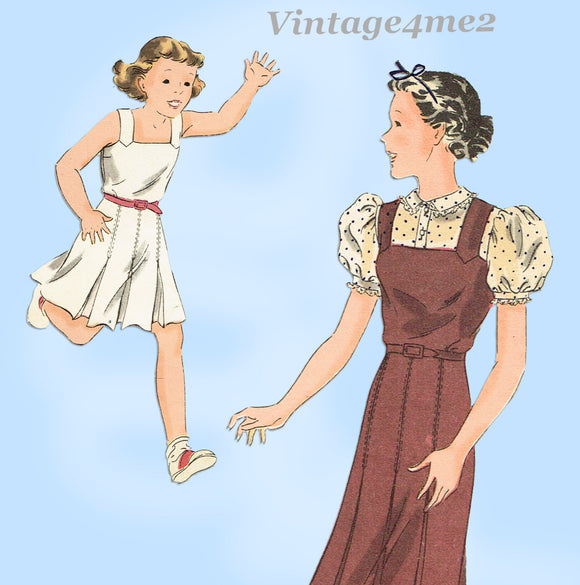 1930s Vintage Vogue Sewing Pattern 2099 Teen Girls Dress or Jumper Blouse Sz 14