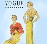Vogue 217: 1930s Rare Couturier Evening Gown Cape Sz 34 B Vintage Sewing Pattern - Vintage4me2