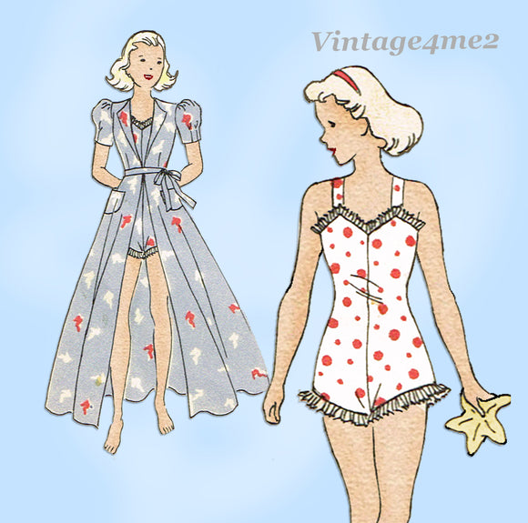 1930s Vintage Vogue Sewing Pattern 2202 Rare Girls Playsuit & Housecoat Size 8