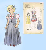 1930s Vintage Vogue Sewing Pattern 2263 Little Girls Jumper Dress w Blouse Sz 8