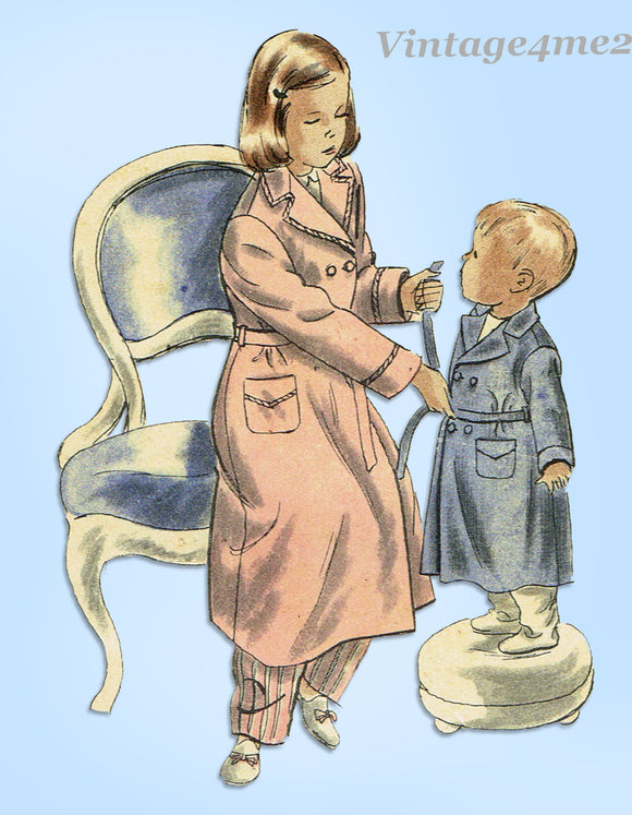 1940s Vintage Vogue Pattern 2473 Cute Toddler Girls Bathrobe Size 6