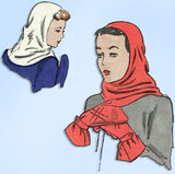 1940s Rare Original Vintage Vogue Pattern 3030 Misses Hood Helmet Hat & Gloves
