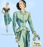 Vogue Couturier 328: 1940s Rare Misses Suit & Blouse 34B Vintage Sewing Pattern
