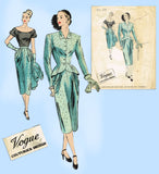 Vogue Couturier 328: 1940s Rare Misses Suit & Blouse 34B Vintage Sewing Pattern