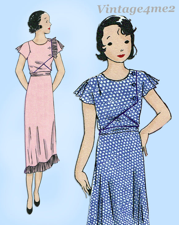1930s Vintage Vogue Sewing Pattern 3469 Cute Little Girls Party Dress Size 10