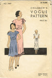 1930s Vintage Vogue Sewing Pattern 3469 Cute Little Girls Party Dress Size 10