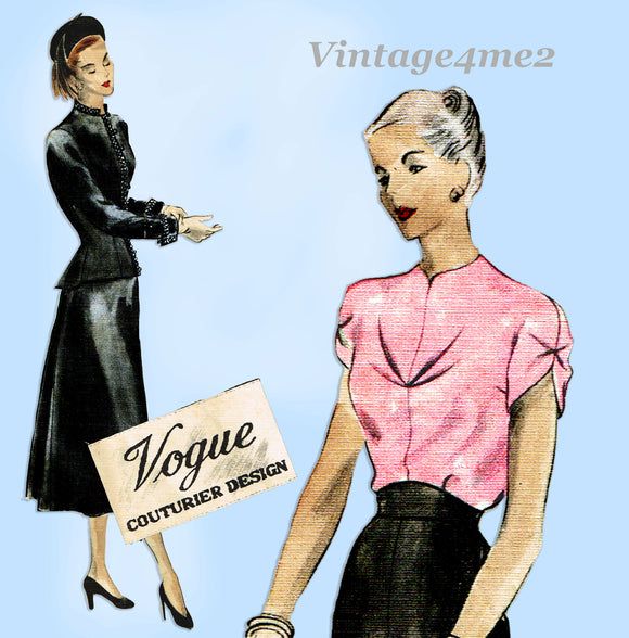 Vogue Couturier 380: 1940s Rare Misses Suit & Blouse 34B Vintage Sewing Pattern