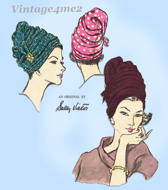 Vogue 5989: 1960s Rare Sally Victor High Turban Hat Vintage Sewing Pattern