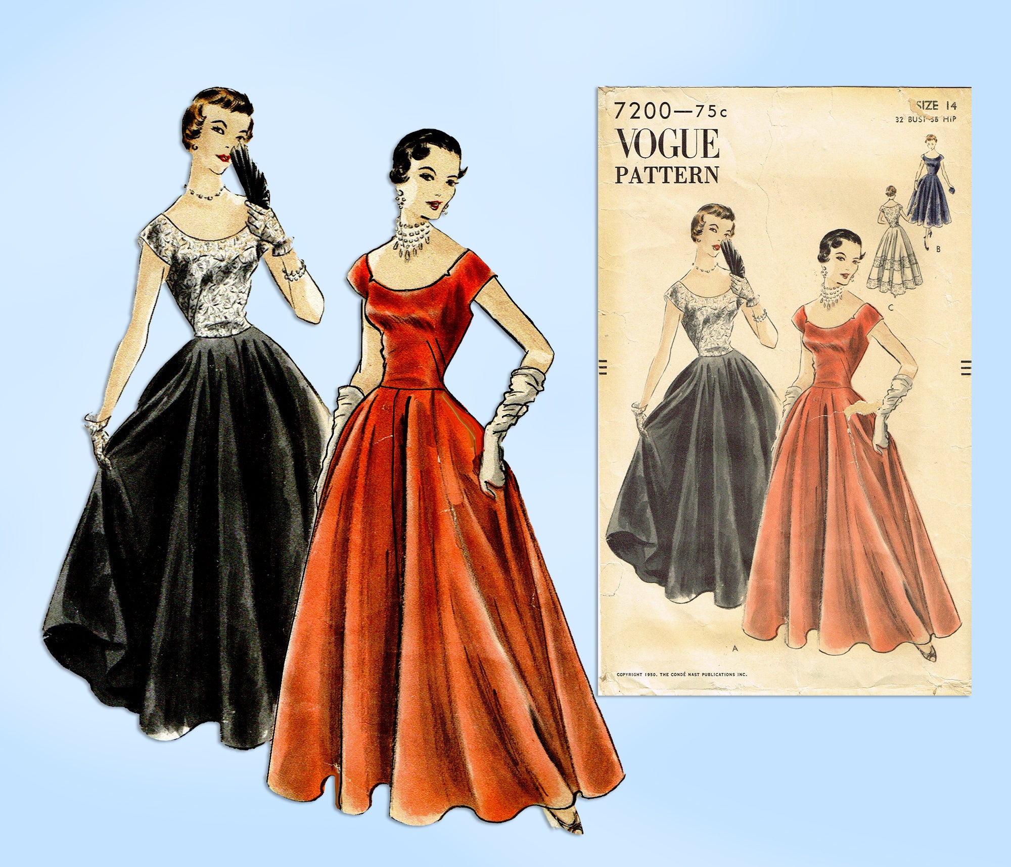 ORIGINAL Vintage Sewing Pattern 1950s Ladies Evening Cocktail Gown Vogue  9180 Size 34 Bust