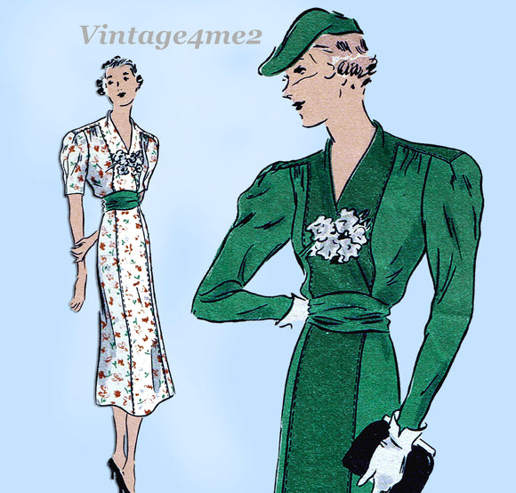 Vogue 7363: 1930s Stunning Women's Street Dress Size 34 B Vintage Sewing Pattern
