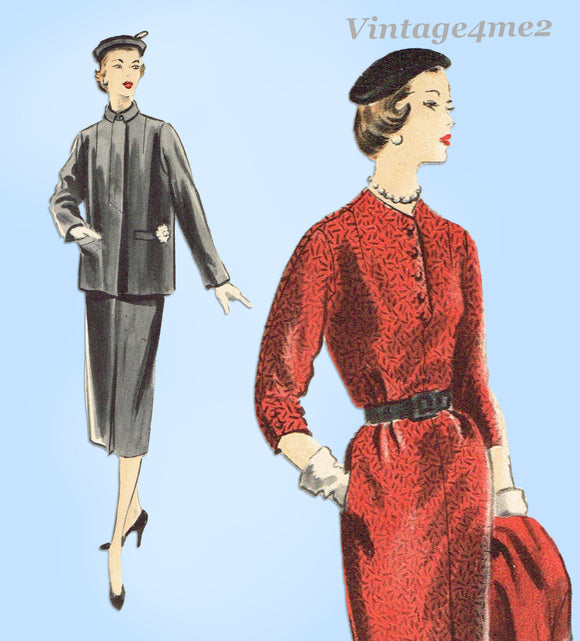Vogue 7486: 1950s Uncut Misses Dress & Coat Sz 32 B Vintage Sewing Pattern
