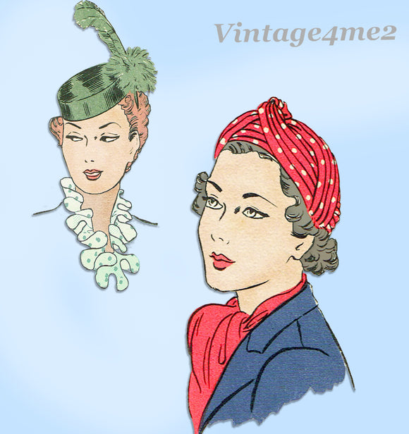 Vogue 8426: 1930s Misses Turban and Hat Set Sz 23