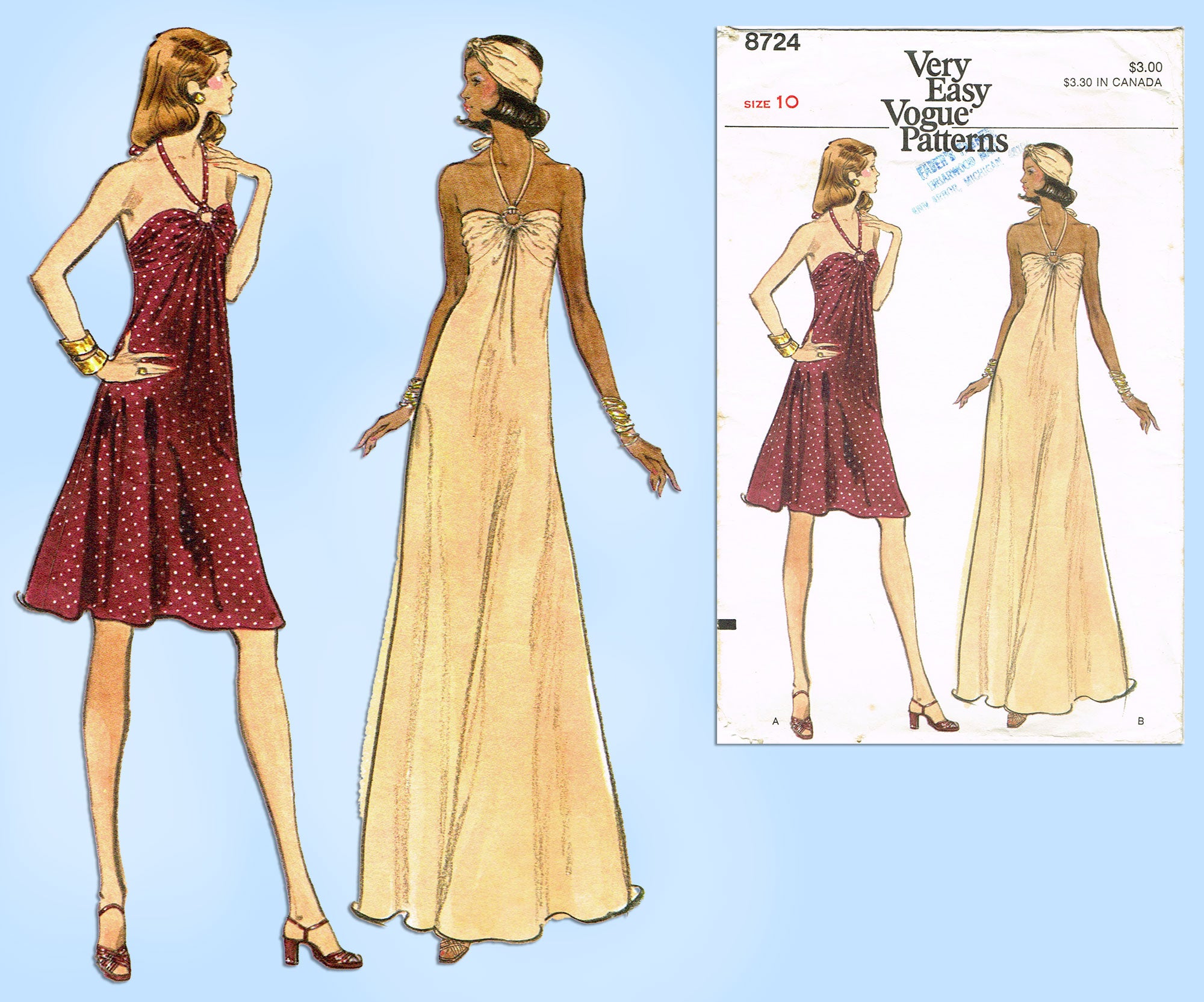Vogue 8724: 1970s Easy Vogue Disco Dress Sz 10 Vintage Sewing Pattern Vintage4me2 Vogue 8724: 1970s Easy Vogue Disco Dress Sz 10 Vintage Sewing Pattern Vintage4me2