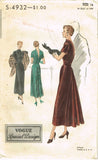 Vogue S-4932: 1940s Glamorous Misses Dinner Dress Sz 34 B Vintage Sewing Pattern
