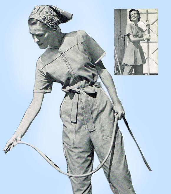 1950s Vintage Woman's Day Sewing Pattern 5048 Uncut Misses Coveralls Sz 34 Bust - Vintage4me2