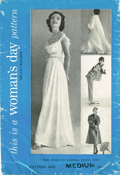 1950s Vintage Woman's Day Sewing Pattern 5076 Misses Nightgown & Housecoat MED