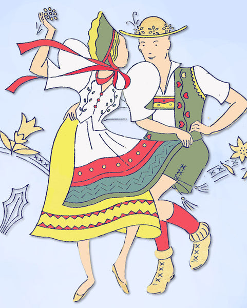 1930s Uncut Weldon English Embroidery Transfer 20742 Uncut Dancing Peasant Motif