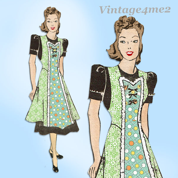 Anne Adams 4394: 1940s Charming Misses WWII Apron Sz MED Vintage Sewing Pattern