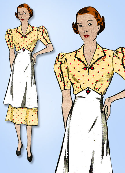 1930s Vintage Anne Adams Sewing Pattern 4575 Misses Dress w Button On Apron 36B - Vintage4me2