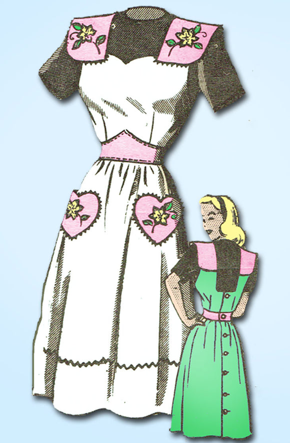 1940s Vintage Anne Adams Sewing Pattern 4608 Misses Embroidered Apron Sz 16 34B - Vintage4me2
