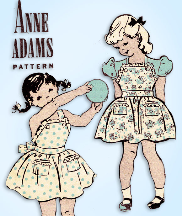 1940s Vintage Anne Adams Sewing Pattern 4638 Toddler Girls Dress & Pinafore Sz 6