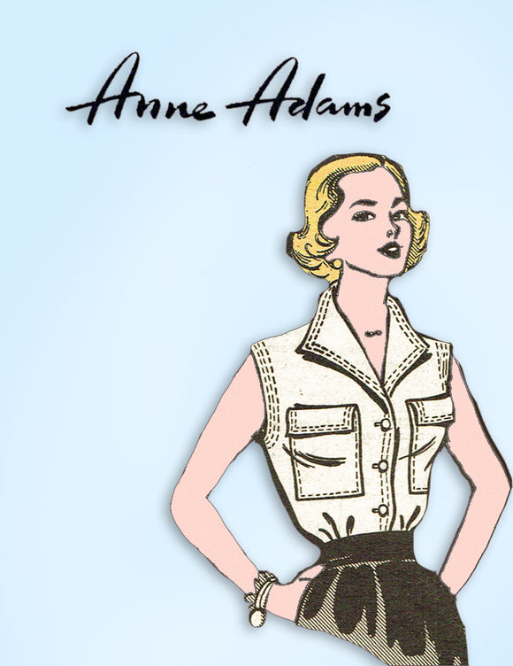 1950s Vintage Anne Adams Sewing Pattern 4643 Misses Sleeveless Blouse Sz 34 Bust