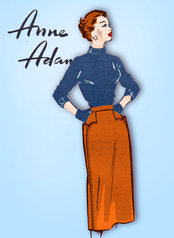 1950s Original Vintage Anne Adams Pattern 4728 Easy Misses Slender Skirt Sz 26 W - Vintage4me2