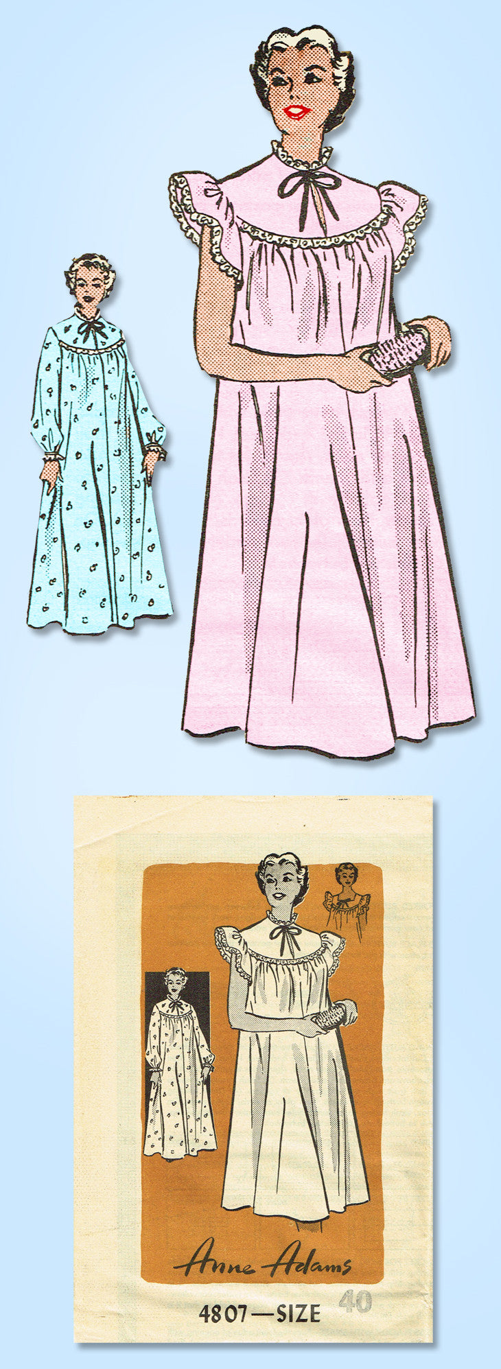 1950s Vintage Anne Adams Sewing Pattern 4807 Uncut Plus Size Nightgown –  Vintage4me2