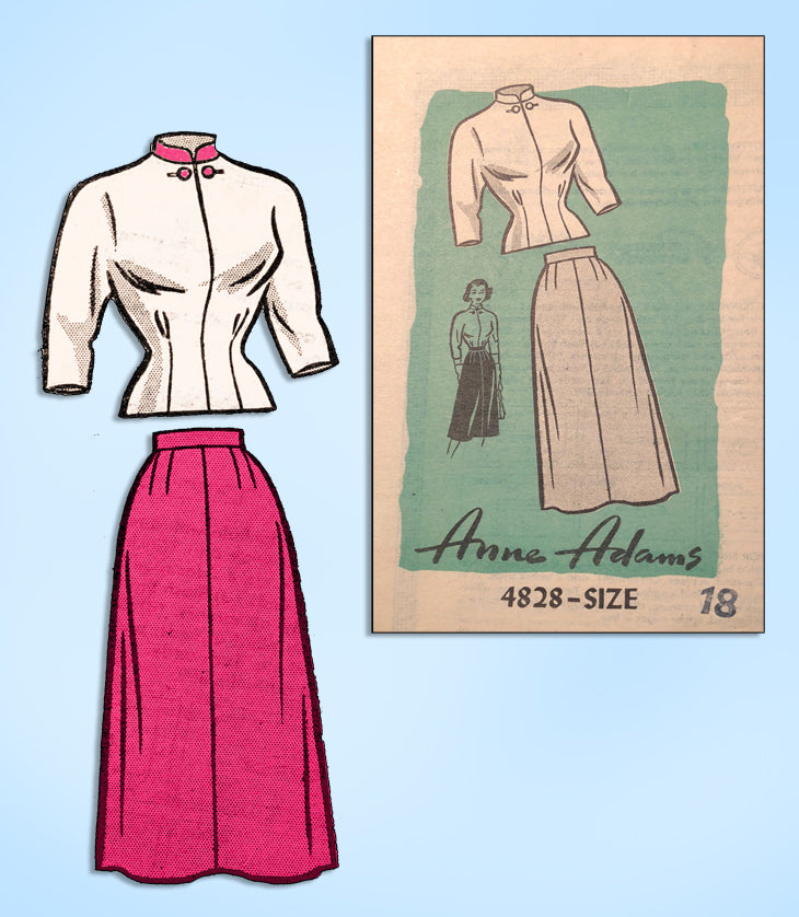 1940s Vintage Anne Adams Pattern 4828 Uncut Misses Skirt & Blouse 36 B ...