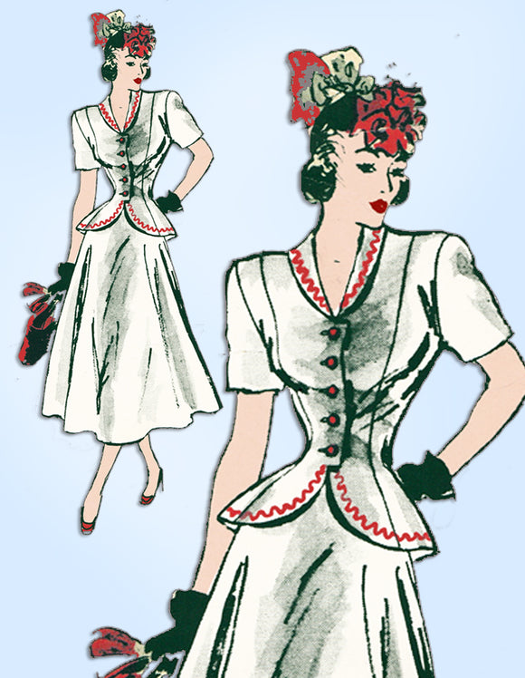 1940s Vintage Anne Adams Sewing Pattern 4861 Misses Peplum Suit Size 36 Bust