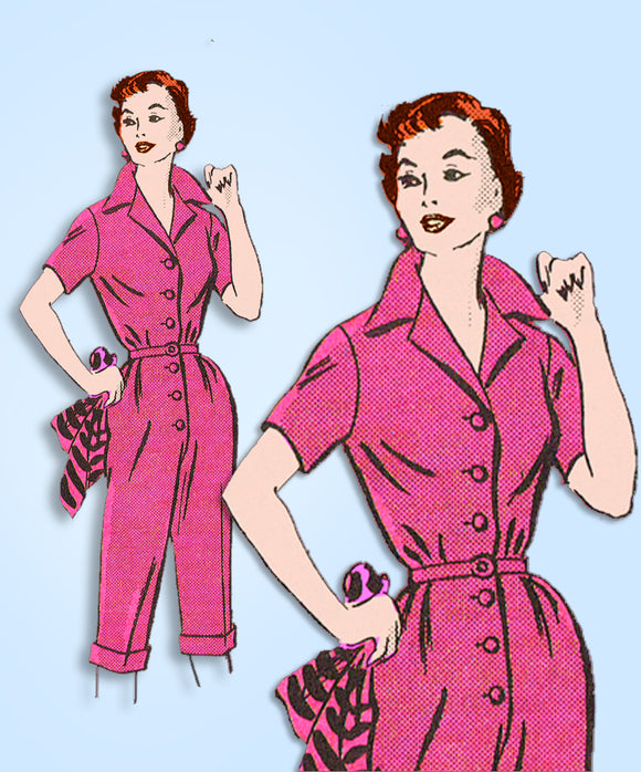 1950s Original Vintage Anne Adams Sewing Pattern 4874 Plus Size Coveralls 42 B