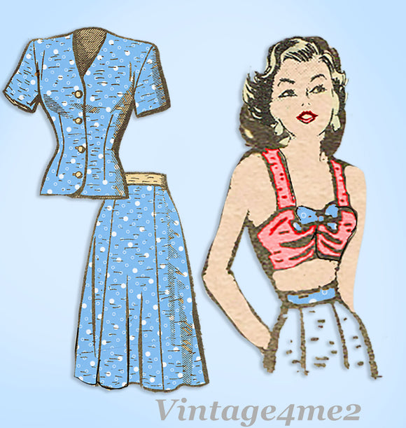 Anne Adams 4886: 1950s Misses Suit w Bra Top Sz 38 Bust Vintage Sewing Pattern