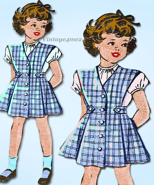 1940s Vintage Anne Adams Sewing Pattern 4949 Toddler Girls Jumper Dress Size 2