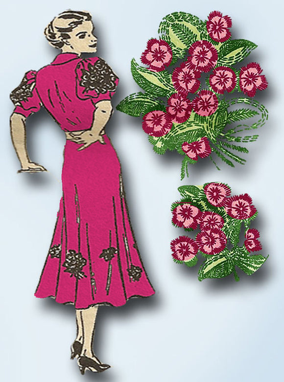 1940s Alice Brooks Embroidery Transfer 5801 Uncut Flower Motifs Dress Trims ORIG