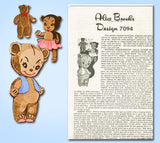 1950s Vintage Alice Brooks Sewing Pattern 7094 Uncut 3 Bears Sock Dolls Original