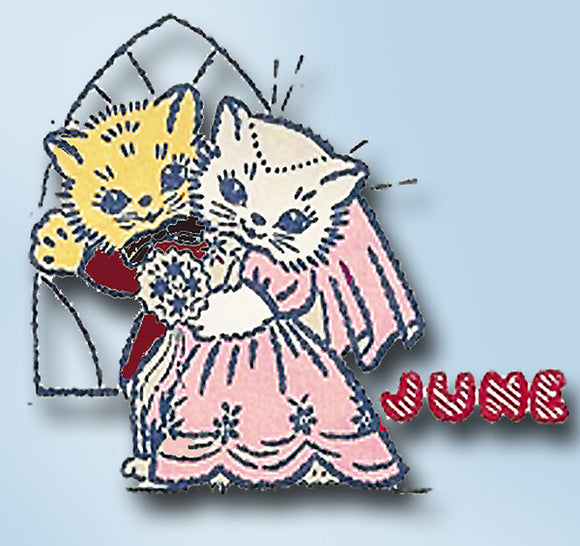1940s VTG Alice Brooks Embroidery Transfer 7315 Uncut Kitten Romance Tea Towels