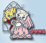 1940s VTG Alice Brooks Embroidery Transfer 7315 Uncut Kitten Romance Tea Towels
