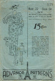 Advance 1171: 1930s Misses Dress & Jacket Size 32 Bust Vintage Sewing Pattern