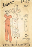 1930s Vintage Advance Sewing Pattern 1347 Misses Lounging Pajamas Size 20 38B - Vintage4me2