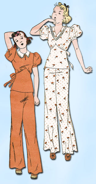 1930s Vintage Advance Sewing Pattern 1347 Misses Lounging Pajamas Size 20 38B - Vintage4me2