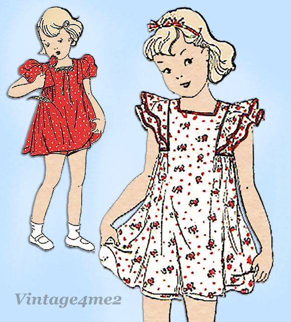 Advance 1480: 1930s Adorable Toddler Girls Dress Size 2 Vintage Sewing Pattern