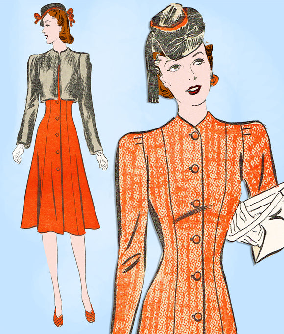 1930s Vintage Advance Sewing Pattern 2343 Misses Princess Coat Dress & Bolero 12 -Vintage4me2