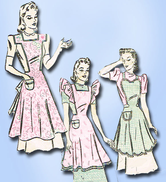 1940s Vintage Advance Sewing Pattern 2361 WWII Misses Full Bib Apron Set 30 32 B