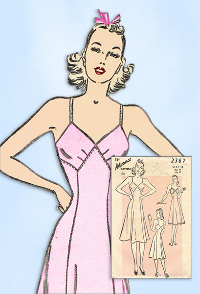 1940s Vintage Advance Sewing Pattern 2367 Misses WWII Bias Cut Slip Sz 34 Bust