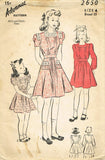 1940s Vintage Advance Sewing Pattern 2650 Toddler Girls WWII Dress Size 4 - Vintage4me2
