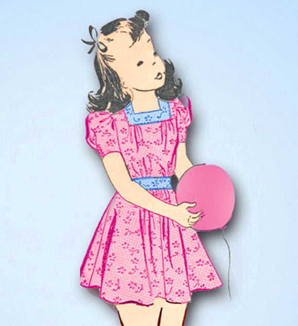 1940s Vintage Advance Sewing Pattern 2650 Toddler Girls WWII Dress Size 4 - Vintage4me2