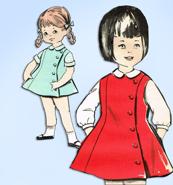 1960s Original Vintage Advance Pattern 2715 Toddler Girls Flared Jumper Dress 6