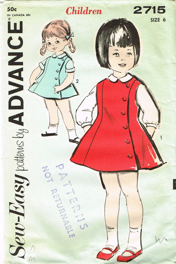 1960s Original Vintage Advance Pattern 2715 Toddler Girls Flared Dress –  Vintage4me2