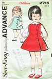 1960s Original Vintage Advance Pattern 2715 Toddler Girls Flared Jumper Dress 6
